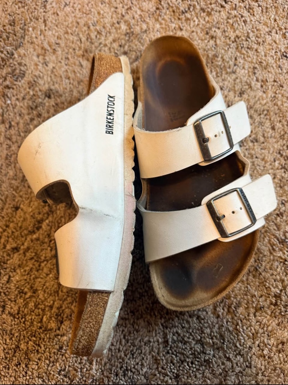 Birkenstock Cream Double-Buckle Slide Sandals - Picture 2 of 3